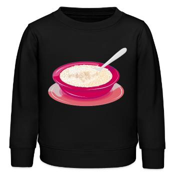 Milchreis in knalligem Teller – Süßes Genussmotiv - Kinder Organic Sweatshirt Mini Changer von Stanley/Stella - Schwarz - Vorne - AI Model Kid Male (0cm)