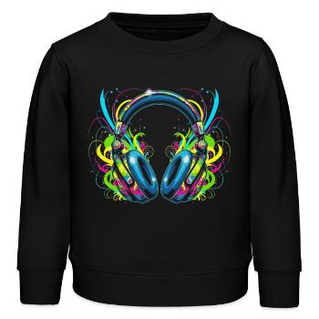 Neon-Kopfhörer mit psychedelischen Wirbeln - Kinder Organic Sweatshirt Mini Changer von Stanley/Stella - Schwarz - Vorne - AI Model Kid Male (0cm)