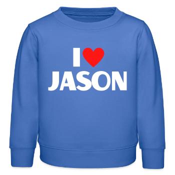 J'adore Jason Red Heart, fan du nom romantique - Sweat enfant bio Stanley/Stella - carolina blue - Devant - AI Model Kid Female (0cm)