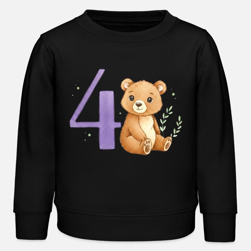Ours aquarelle avec le numéro 4 - Sweat enfant bio Stanley/Stella - noir