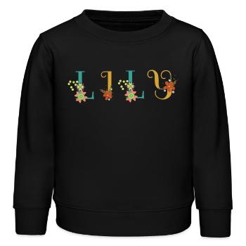 LILY Namenskunst mit gestickten Blumen - Kinder Organic Sweatshirt Mini Changer von Stanley/Stella - Schwarz - Vorne - AI Model Kid Male (0cm)