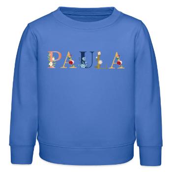 PAULA Namenskunst mit gestickten Blumen - Kinder Organic Sweatshirt Mini Changer von Stanley/Stella - carolina Blue - Vorne - AI Model Kid Female (0cm)