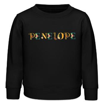 PENELOPE Namenskunst mit gestickten Blumen - Kinder Organic Sweatshirt Mini Changer von Stanley/Stella - Schwarz - Vorne - AI Model Kid Male (0cm)