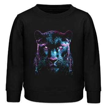Cyber Black Panther Gesicht - Black Panther - Neon - Kinder Organic Sweatshirt Mini Changer von Stanley/Stella - Schwarz - Vorne - AI Model Kid Male (0cm)