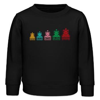 Des locomotives à vapeur colorées pour - Sweat enfant bio Stanley/Stella - noir - Devant - AI Model Kid Male (0cm)