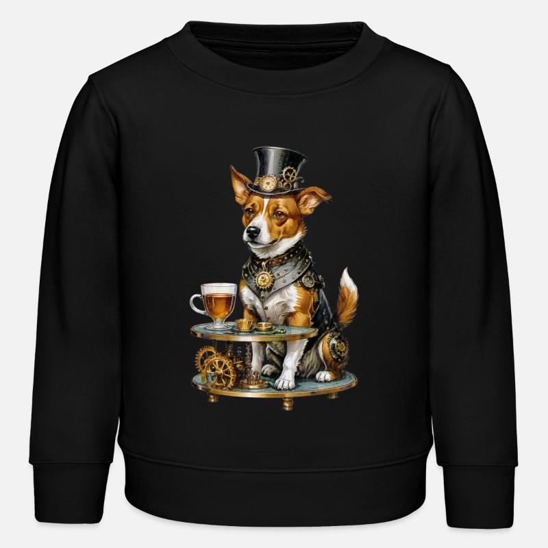 Steampunk Corgi Butler - Kids Organic Sweatshirt by Stanley/Stella - black