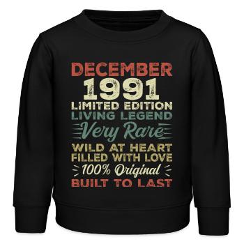 Dezember 1991 - Geburtstag Dezember 1991 Jahr - Kinder Organic Sweatshirt Mini Changer von Stanley/Stella - Schwarz - Vorne - AI Model Kid Male (0cm)