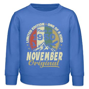 November 1950, November 1950 Geburtstagsgeschenk - Kinder Organic Sweatshirt Mini Changer von Stanley/Stella - carolina Blue - Vorne - AI Model Kid Female (0cm)