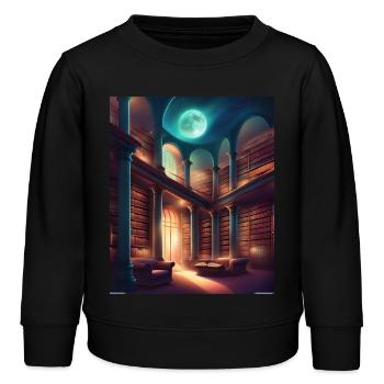 Fantasy-Bibliothek - Kinder Organic Sweatshirt Mini Changer von Stanley/Stella - Schwarz - Vorne - AI Model Kid Male (0cm)