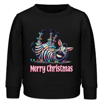 Süßes Zebra mit Lichterkette Merry Christmas - Kinder Organic Sweatshirt Mini Changer von Stanley/Stella - Schwarz - Vorne - AI Model Kid Male (0cm)