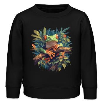 Frosch Frösche - Kinder Organic Sweatshirt Mini Changer von Stanley/Stella - Schwarz - Vorne - AI Model Kid Male (0cm)