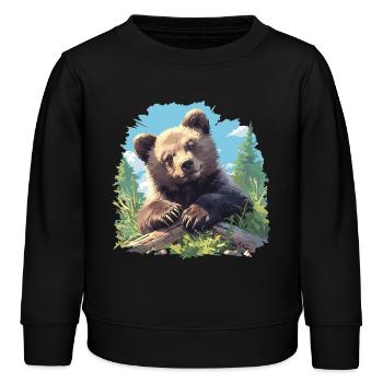 Grizzlis Ours grizzly - Sweat enfant bio Stanley/Stella - noir - Devant - AI Model Kid Male (0cm)