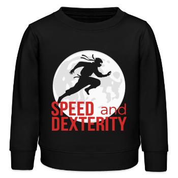 NINJA, GESCHWINDIGKEIT UND GESCHICKLICHKEIT - Kinder Organic Sweatshirt Mini Changer von Stanley/Stella - Schwarz - Vorne - AI Model Kid Male (0cm)