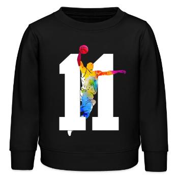 NUMMER 11 BASKETBALL 11. GEBURTSTAG - Kinder Organic Sweatshirt Mini Changer von Stanley/Stella - Schwarz - Vorne - AI Model Kid Male (0cm)