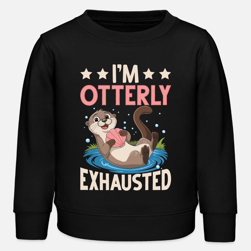 I'm Otterly Exhausted Funny Otter Design - Kids Organic Sweatshirt by Stanley/Stella - black