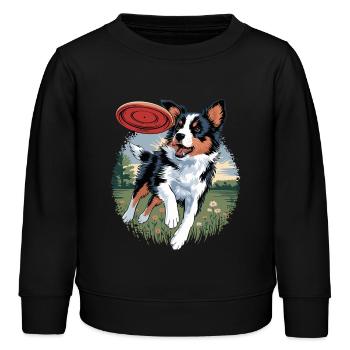 chien joyeux jouant au frisbee dans le vert - Sweat enfant bio Stanley/Stella - noir - Devant - AI Model Kid Male (0cm)