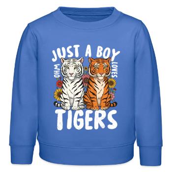 Juste un garçon qui aime les tigres - Sweat enfant bio Stanley/Stella - carolina blue - Devant - AI Model Kid Female (0cm)