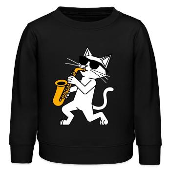Lustige Katze mit Sonnebrille und Saxophon - Kinder Organic Sweatshirt Mini Changer von Stanley/Stella - Schwarz - Vorne - AI Model Kid Male (0cm)