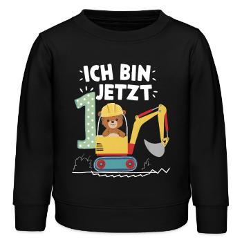 Ich bin jetzt 1 Bagger Bär 1. Geburtstag - Kinder Organic Sweatshirt Mini Changer von Stanley/Stella - Schwarz - Vorne - AI Model Kid Male (0cm)