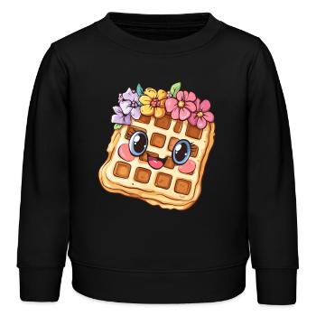 Waffle with flowers - Kids Organic Sweatshirt by Stanley/Stella - black - Front - AI Model Kid Male (0cm)