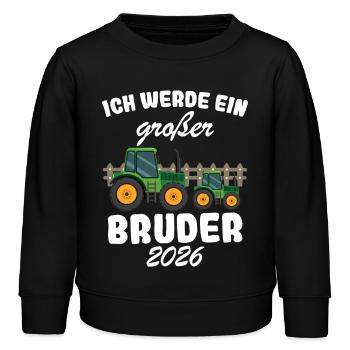 Nachwuchs Verkünden | Ich Werde Großer Bruder 2026 - Kinder Organic Sweatshirt Mini Changer von Stanley/Stella - Schwarz - Vorne - AI Model Kid Male (0cm)
