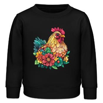 Poulet dans une mer de fleurs - Sweat enfant bio Stanley/Stella - noir - Devant - AI Model Kid Male (0cm)