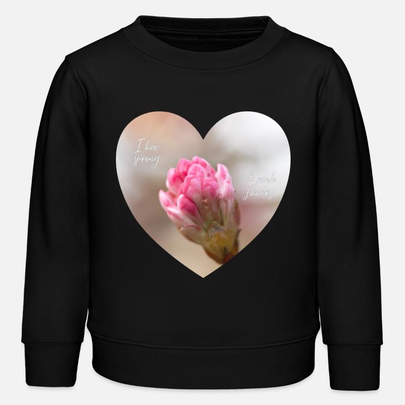 Printemps amour d’un cœur de fleur rose - Sweat enfant bio Stanley/Stella - noir
