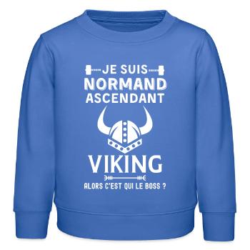 Je suis normand ascendant viking 2 - Sweat enfant bio Stanley/Stella - carolina blue - Devant - AI Model Kid Female (0cm)
