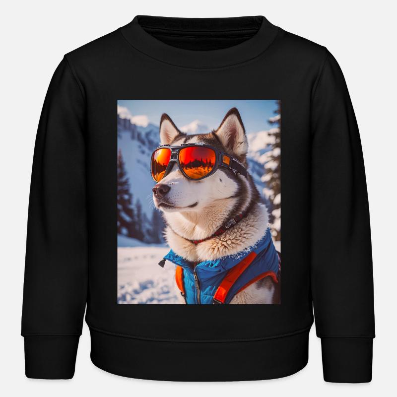 super süße Hunde Husky im Skikleid - Kinder Organic Sweatshirt Mini Changer von Stanley/Stella - Schwarz