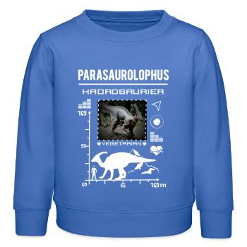 Données sur le type de dinosaure Parasaurolophus - Sweat enfant bio Stanley/Stella - carolina blue - Devant - AI Model Kid Female (0cm)