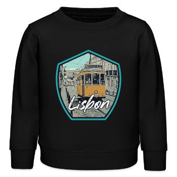 Lissabon, schöne Stadt Portugals mit Straßenbahn - Kinder Organic Sweatshirt Mini Changer von Stanley/Stella - Schwarz - Vorne - AI Model Kid Male (0cm)