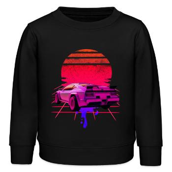 Retro Wave Supercar Sunset - Kids Organic Sweatshirt by Stanley/Stella - black - Front - AI Model Kid Male (0cm)