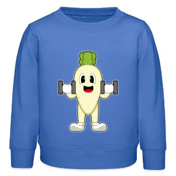 Radieschen Bodybuilder Hanteln Bodybuilding - Kinder Organic Sweatshirt Mini Changer von Stanley/Stella - carolina Blue - Vorne - AI Model Kid Female (0cm)