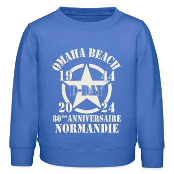 Omaha Beach D-Day 80ème Anniversaire Normandie - Sweat enfant bio Stanley/Stella - carolina blue - Devant - AI Model Kid Female (0cm)