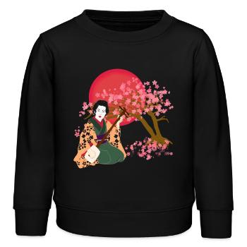 Japanese woman play Shamisen - Kids Organic Sweatshirt by Stanley/Stella - black - Front - AI Model Kid Male (0cm)