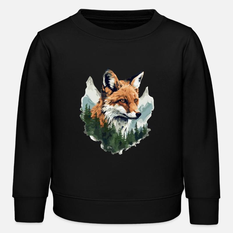 Fox, Forest, Mountains, Foxes, Nature, Trees, Animals - Kids Organic Sweatshirt by Stanley/Stella - black