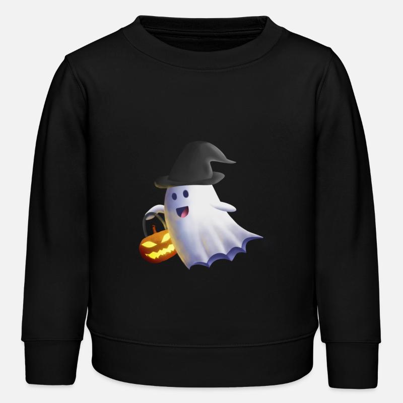 Geist mit Hexenhut und Kürbislaterne - Kinder Organic Sweatshirt Mini Changer von Stanley/Stella - Schwarz