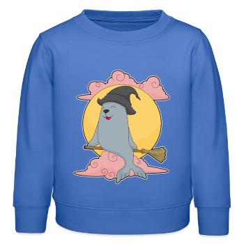 Seal Witch Broom - Kids Organic Sweatshirt by Stanley/Stella - carolina blue - Front - AI Model Kid Female (0cm)