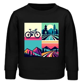 Retro Pop Cycle & Mountain Sunset - Kinder Organic Sweatshirt Mini Changer von Stanley/Stella - Schwarz - Vorne - AI Model Kid Male (0cm)