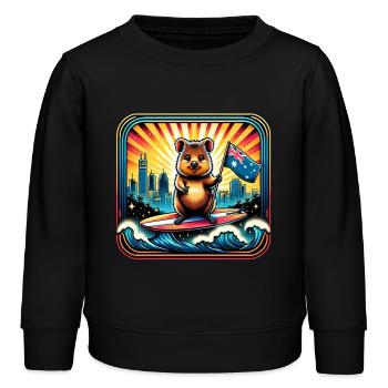 Quokka Australien Surfer Design - Kinder Organic Sweatshirt Mini Changer von Stanley/Stella - Schwarz - Vorne - AI Model Kid Male (0cm)