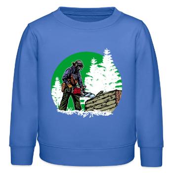 Arbre bûcheron tronçonneuse bois boiserie forêt - Sweat enfant bio Stanley/Stella - carolina blue - Devant - AI Model Kid Female (0cm)