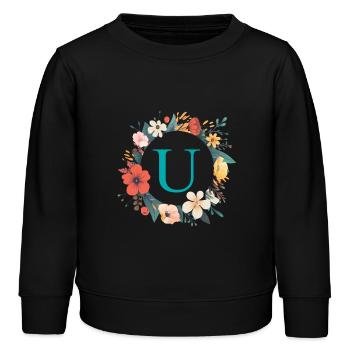 U Monogram, Couronne de fleurs, Personnalisable - Sweat enfant bio Stanley/Stella - noir - Devant - AI Model Kid Male (0cm)