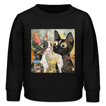 cat cats cat collage - Kids Organic Sweatshirt by Stanley/Stella - black - Front - AI Model Kid Male (0cm)