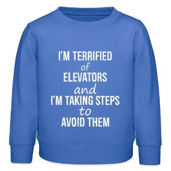 J’ai peur des ascenseurs et je parle de marches - Sweat enfant bio Stanley/Stella - carolina blue - Devant - AI Model Kid Female (0cm)