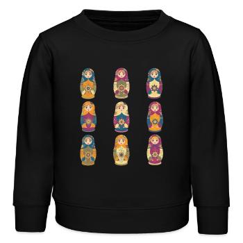 Traditionelle russische Matroschka Puppen Muster - Kinder Organic Sweatshirt Mini Changer von Stanley/Stella - Schwarz - Vorne - AI Model Kid Male (0cm)