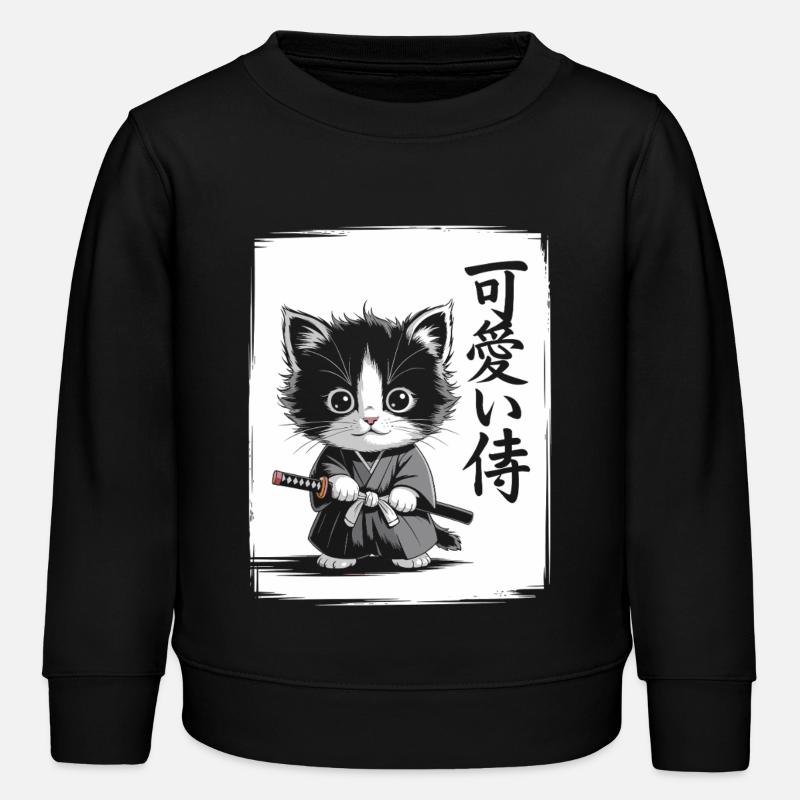 Chat samouraï drôle, art japonais - Sweat enfant bio Stanley/Stella - noir