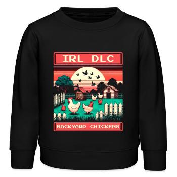 IRL DLC | Hühner im Garten - Kinder Organic Sweatshirt Mini Changer von Stanley/Stella - Schwarz - Vorne - AI Model Kid Male (0cm)