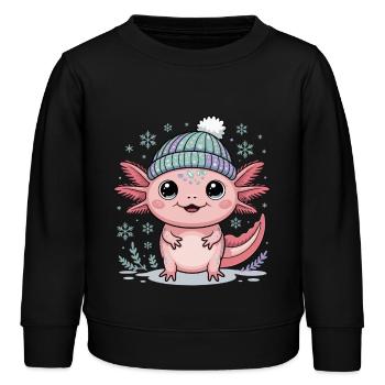 Axolotl with knitted hat - Kids Organic Sweatshirt by Stanley/Stella - black - Front - AI Model Kid Male (0cm)