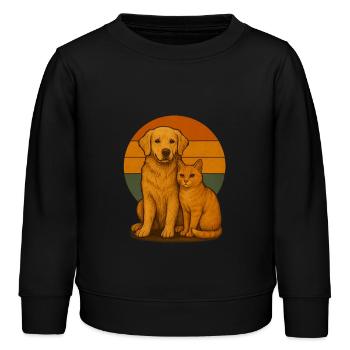 Golden Retriever und Katze - Kinder Organic Sweatshirt Mini Changer von Stanley/Stella - Schwarz - Vorne - AI Model Kid Male (0cm)