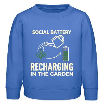 Social Battery Recharging Garden Humor - Kids Organic Sweatshirt by Stanley/Stella - carolina blue - Front - AI Model Kid Female (0cm)